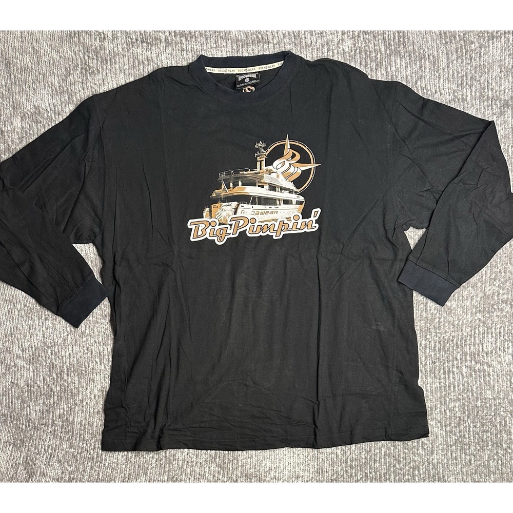Rocawear Big Pimpin Long Sleeve T-Shirt Mens XXXL Black Jay-Z Yacht Graphic Rare